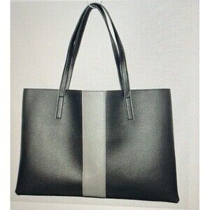 Vince Camuto Pebbled Vegan Leather Tote Bag Black With Gray Stripe